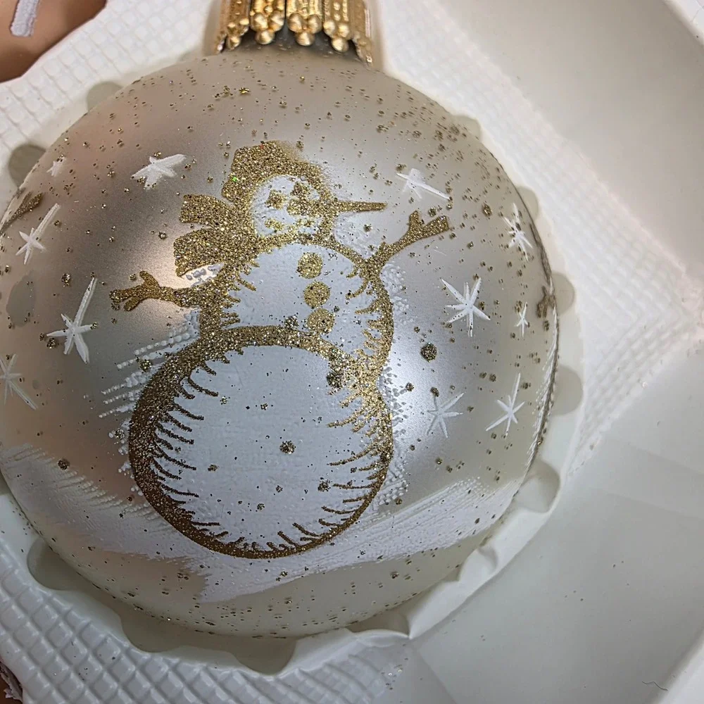 Christmas by Krebs Glass Ornaments Set 4 Glitter Bronze Snowman Cardinal Vintage
